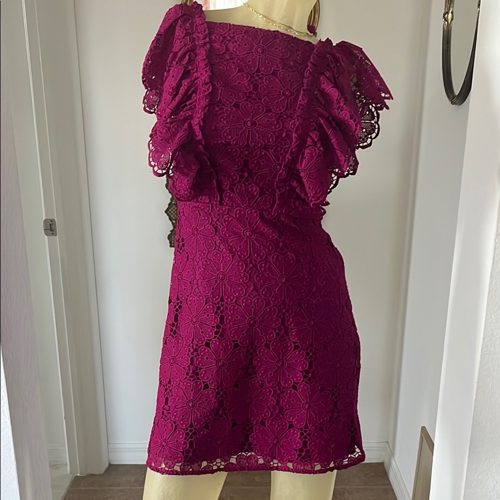 BNWT Kate Spade Elegant Lace Ruffle Dress in Deep Pink